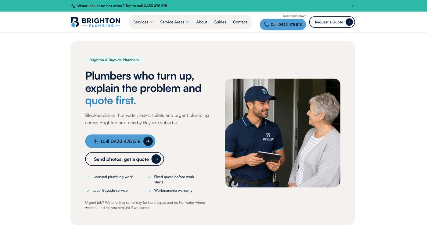 Brighton Plumbing Co website